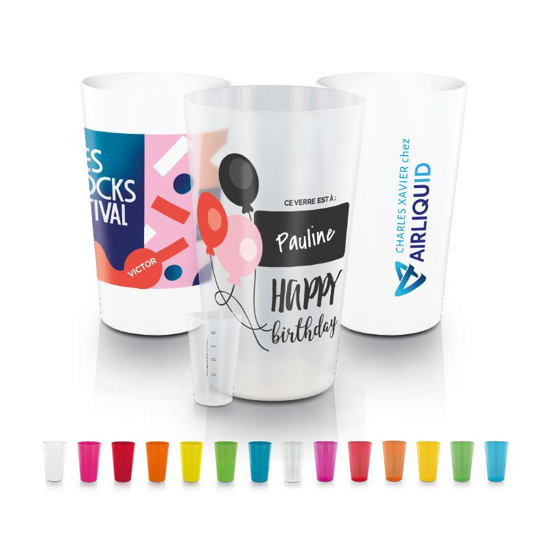 Gobelet plastique réutilisable 30 cl avec marquage quadri-couleur