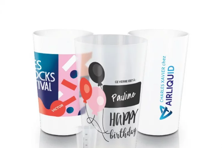 Gobelet plastique réutilisable 30 cl avec marquage quadri-couleur