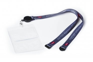 Pack BUSINESS : Polyester 20mm + détache sécurité + yoyo + porte-carte congrès vertical 112mmx164mm